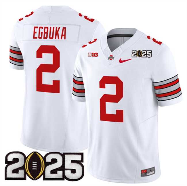 Mens Ohio State Buckeyes #2 Emeka Egbuka White 2025 CFP Final Patch F.U.S.E. Vapor Limited Stitched Jersey Dzhi